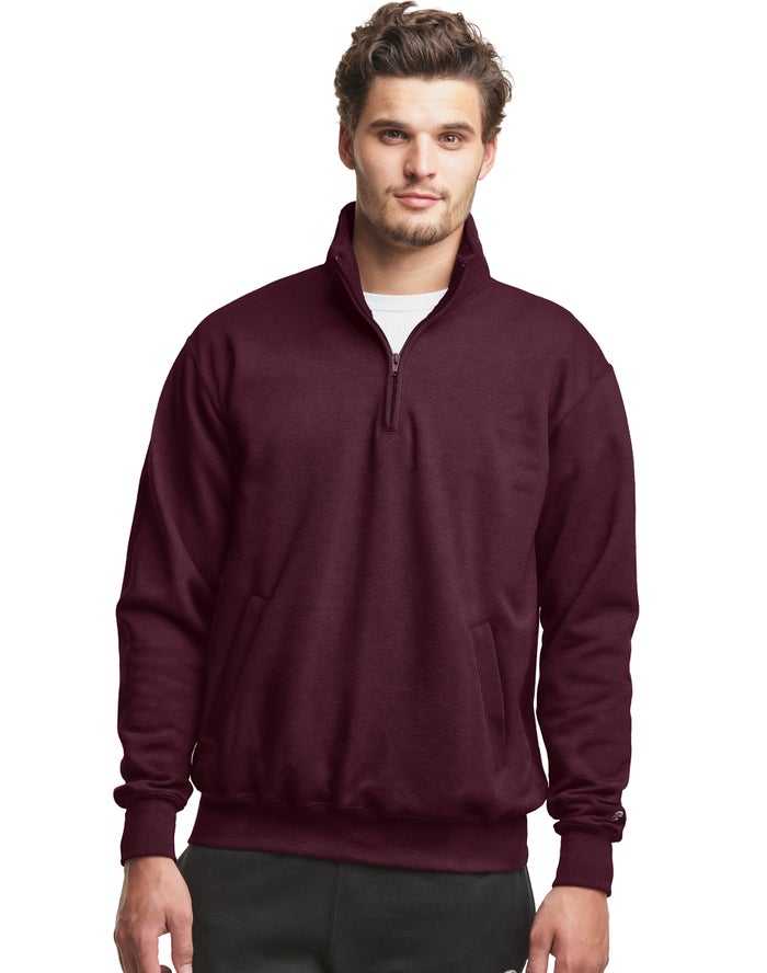 Hanorac Champion Powerblend Fleece 1/4 Zip With Pockets Barbati Rosii Inchis - Romania RWBNFTM-76